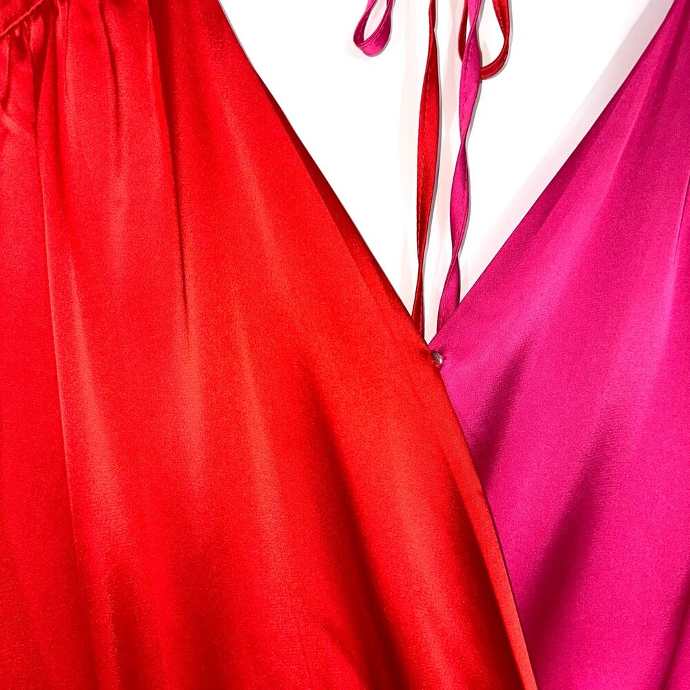 She + Sky Red Pink Split Satin Surplice Top Size Medium - Picture 2 of 11